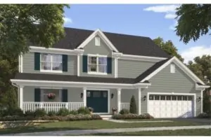 Exterior scheme with Evergreen Fog SW 9130 body, Alabaster trim and Dark Night accent